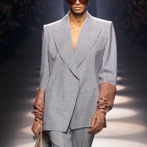 Givenchy Runway 2021 Houndstooth Open Oversized Blazer